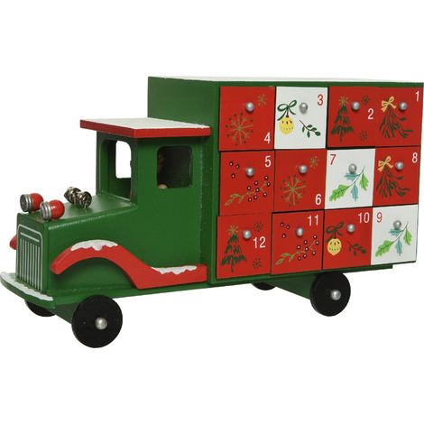 Calendario dell'avvento natalizio "Camion" decorazione in legno con cassetti h 17 cm (1/2)