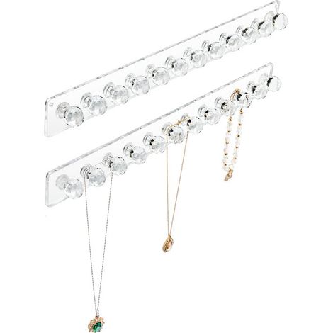 Organisateur mural en acrylique transparent, 2 pièces, avec 12 crochets, pour bracelets, boucles d'oreilles, colliers et clés. (1/5)