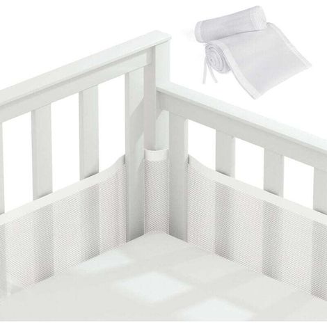 Tour de lit, doublure en maille 3D, sans danger pour la circulation de l'air dans le lit, convient à tous les types de lits (blanc)
