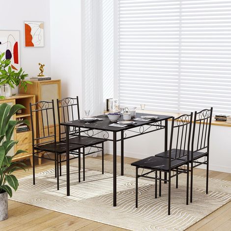 Esstisch-Set 5-teilig mit 4 Stühlen, Industrial Stil, Marmoroptik, 109x69 cm (1/5)