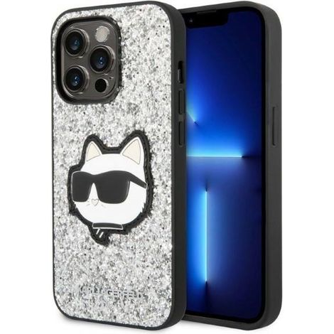 Hülle für iPhone 14 Pro Max Karl Lagerfeld Glitter Choupette Silber (1/5)