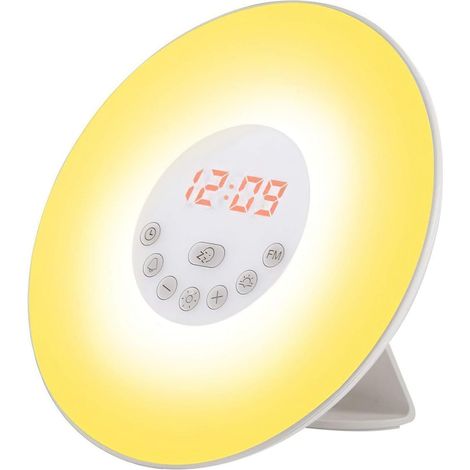 1 réveil lumineux, simulation lever/coucher soleil, radio FM 88-108 MHz, 7 couleurs LED, 6 sons naturels, lampe d'ambiance (1/5)