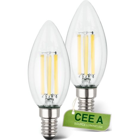Lot de 2 lampes LED à filament E14, CEE A, 4W 840 lm, lumière blanc chaud, ampoule LED éclairage intérieur, ampoule usage domestique, 35x98 mm (1/5)
