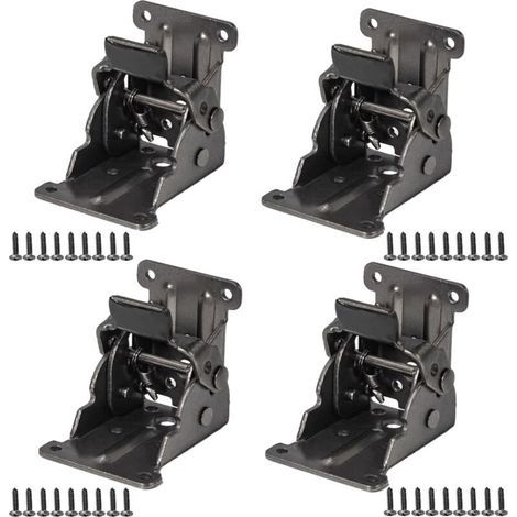 4-piece self-locking folding hinge – Stainless steel sheet – Folding angle 0-90° – High load capacity – Mounting screws included (1/5)