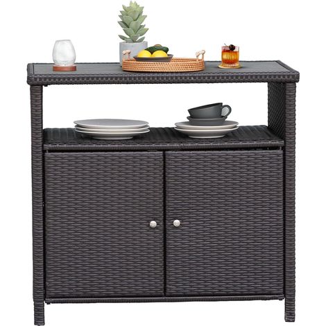 Grand Patio Buffet pour barbecue, table d'appoint, armoire de cuisine, 90 x 85 x 50 cm, avec doubles portes, armoire de jardin en rotin synthétique pour jardin, terrasse, salon, café (1/5)