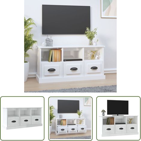 The Living Store TV-Schrank Hochglanz-Weiß 100x35x50 cm Holzwerkstoff - TV Schrank - Holzwerkstoff - Weiß - Wohnraum - Wohnzimmermöbel (1/5)
