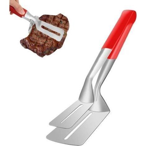 Stainless Steel Steak Tongs, 2 in 1 Multifunction Steak Tongs, Double Sided Spatula Barbecue Tongs, Cooking Tongs, Kitchen Tongs, for Hamburger Barbecue Pizza Fish (1/4)