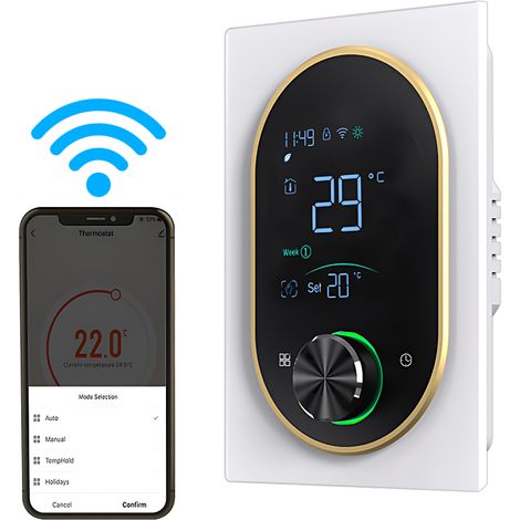Thermostat intelligent compatible chauffage électrique eau, chaudière gaz, AC, écran tactile numérique VA, programmation hebdomadaire 5+1+1 (1/5)
