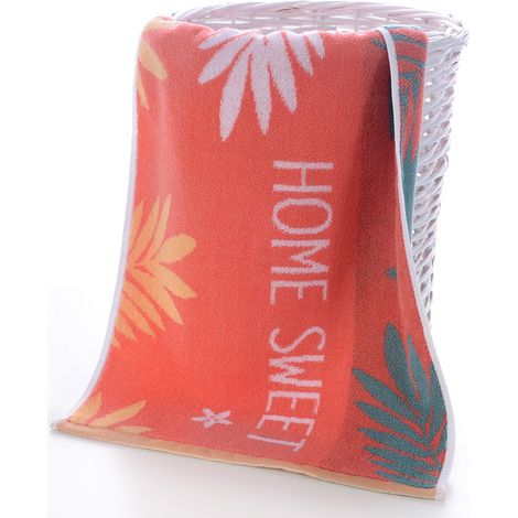 Serviette douce, absorbante et épaisse en coton (1 pièce) pour le bain, les mains, le visage, le fitness et le spa - Feuille de bananier orange (1/3)