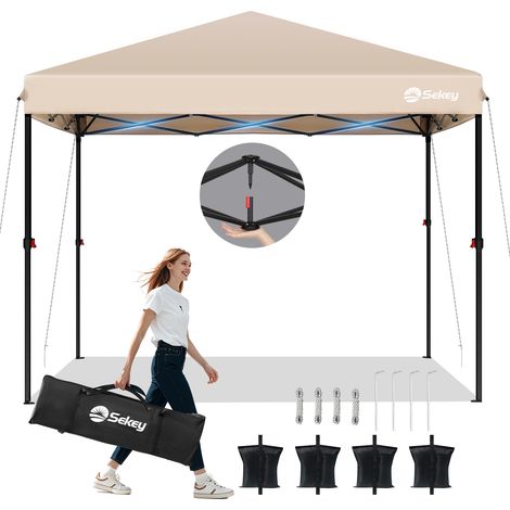 Sekey Faltpavillon 3x3m Pop Up Pavillon Partyzelt mit 4 Sandsäcken, Wasserdicht - UV-Schutz 52+, für Festival, Events, Picknicks, Taupe