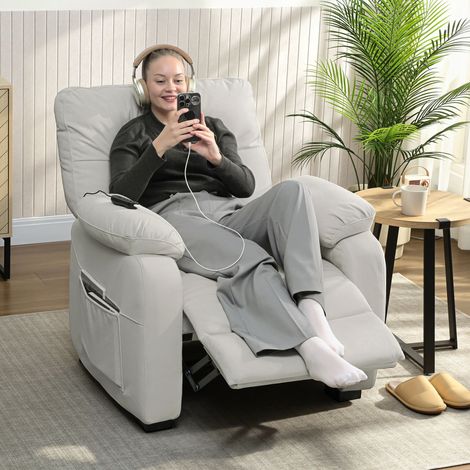 Fauteuil relax électrique fauteuil inclinable port USB repose-pieds poches latérales télécommande 96x90x103cm crème (1/5)