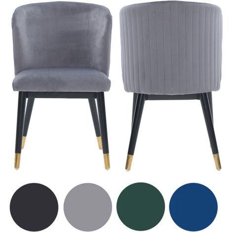 Set of 2 Grey Sofina Modern Velvet Dining Chairs with Tufted Back - Wooden Frame & Gold-Tipped Rubberwood Legs (1/5)