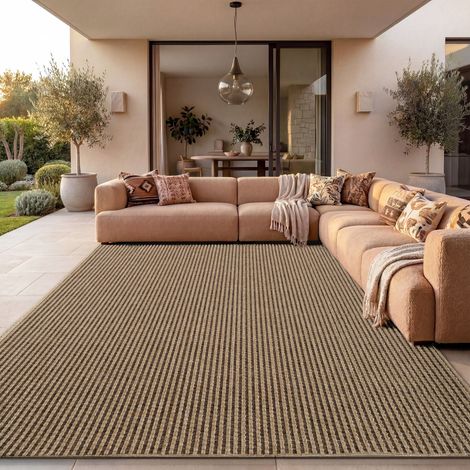 Paco Home Alfombra Interior Exterior Terraza Balcón Intemperie Lisa Estructura 120x170 cm, Beige 4