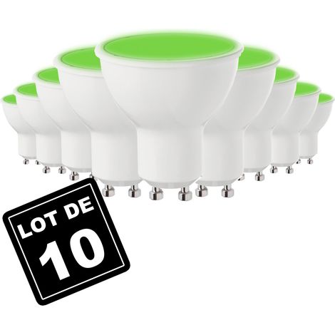 Europalamp – Lot de 10 ampoules LED GU10 5W vert – Angle 120° – Lumens 560 – Remplace 40W halogène – Non dimmable – Norme CE, RoHs (1/3)