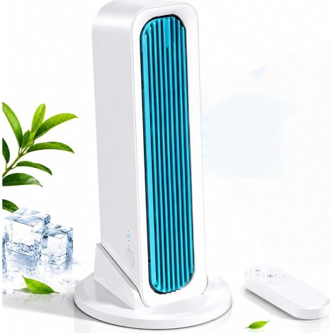 Ventilatore a torre senza pale bianco - Ricaricabile tramite USB - Batteria da 4000 mAh - 3 velocità - Silenzioso - Con supporto rimovibile e telecomando - Da scrivania - 4000 m (1/5)