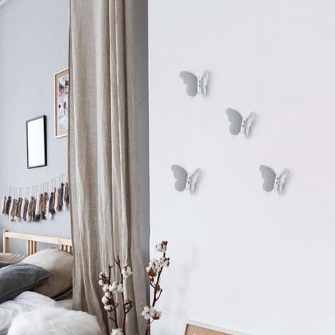 Patère Murale Argent, 4 Pièces Crochet Mural Moderne, Papillon Créatif Patères Porte Manteaux, Crochet en Métal pour Décoration et Rangement (1/3)