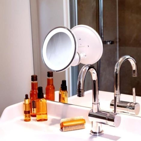Navaris Miroir grossissant éclairage LED - Zoom 10x rotation 360° - Miroir mural lumineux avec ventouse - Salle de bain maquillage b