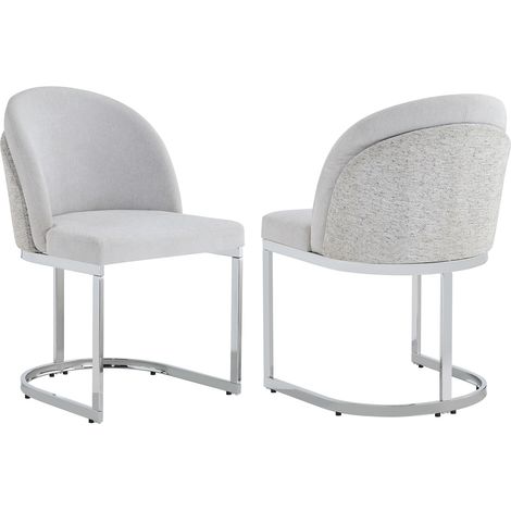 GagaLot de 2 chaises de salle à manger en chenille, gris clair et argent (1/5)