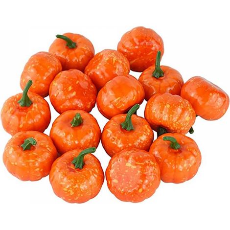 Citrouilles Artificielles - Décoration Automne Halloween Thanksgiving - 16 Pièces - Diamètre 5,8 cm - En Mousse - Orange (1/5)
