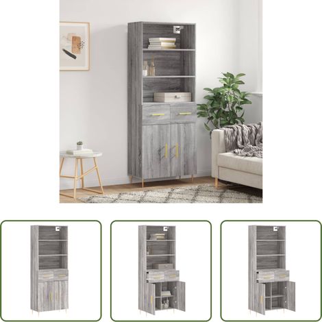 Holzwerkstoff - Highboard Grau Sonoma 69,5x34x180 cm Holzwerkstoff (1/5)
