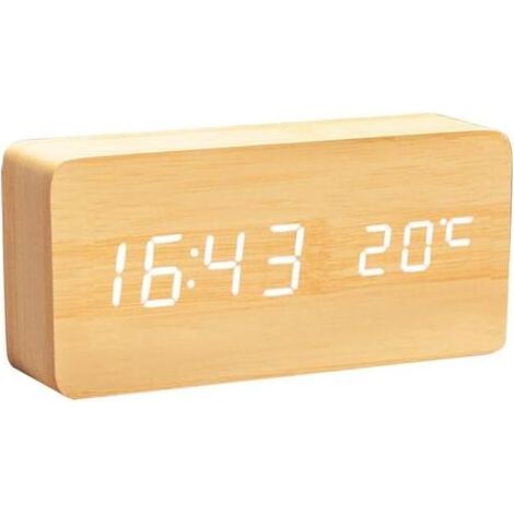 Digitale Holzuhr, multifunktionaler LED-Wecker mit Anzeige von Uhrzeit, Datum und Temperatur sowie Sprachsteuerung für Zuhause und unterwegs (1/5)