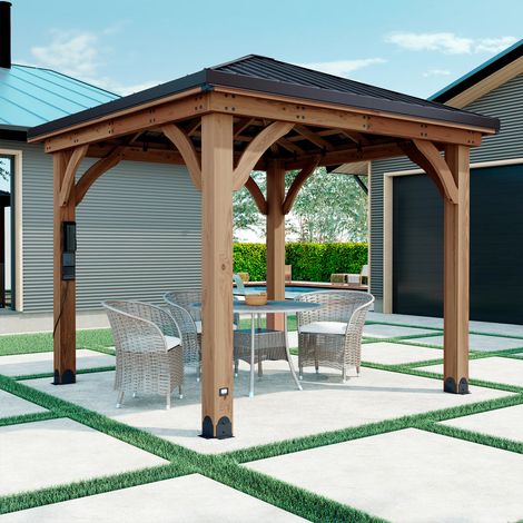 Backyard Discovery Barrington Cedar Wood Outdoor Patio Gazebo with Powerport 3.1m x 3.1m (10ft x 10ft) (1/5)