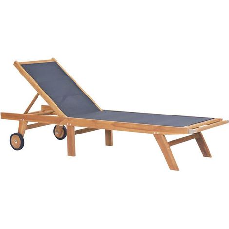 Chaise Longue Pliante avec Roulettes, Bois de Teck Massif et Tissu Mesh Textilene (1/5)