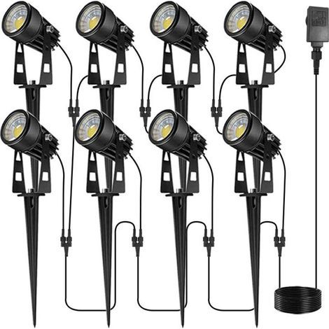 Lot de 8 lampes LED d'extérieur basse tension avec transformateur, étanches IP65, pour allées, terrasses de piscine (1/5)