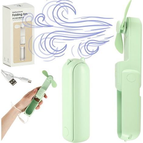 Mini foldable USB-C table fan with 3 speeds and power bank (green) - AquaForge (1/5)