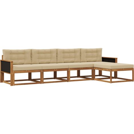 Conjunto de sofás de exterior con cojín 5 pcs Natural y Beige vidaXL