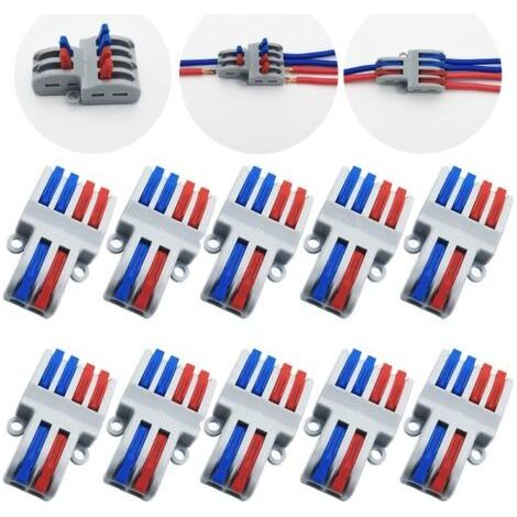 Bornes de Connexion, SPL-42 10 Pcs Connecteur Electrique Rapide, écrou de fil de levier, Connecteur de fil compact (2 in 4 out) (1/4)