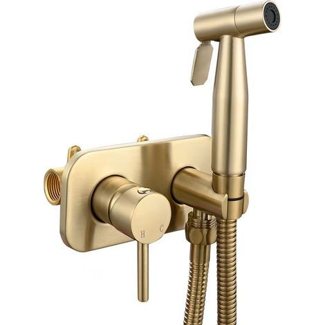 Ensemble de douche et WC en acier inoxydable avec robinet bidet intégré, eau chaude et froide, pour une hygiène intime optimale, noir. (1/5)