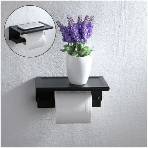 Porte-papier toilette noir Porte-papier toilette en acier inoxydable Porte-rouleau de papier toilette avec téléphone portable pour cuisine et salle de bain Porte-papier toilette (1/3)