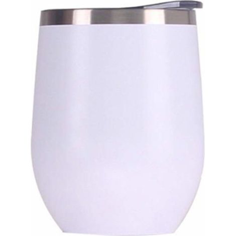 BelleRise - Verre à vin sans pied en acier inoxydable avec couvercle, à double paroi isolante (blanc) (1/5)