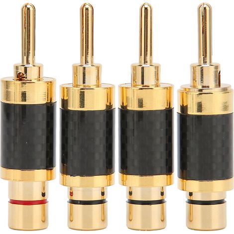 Fiche audio en laiton plaqué or en forme de banane avec boîtier en fibre de carbone noire connecteur pour amplificateur/haut-parleur fiche pour câble de haut-parleur adaptée aux câbles de 7,5 mm de (1/5)