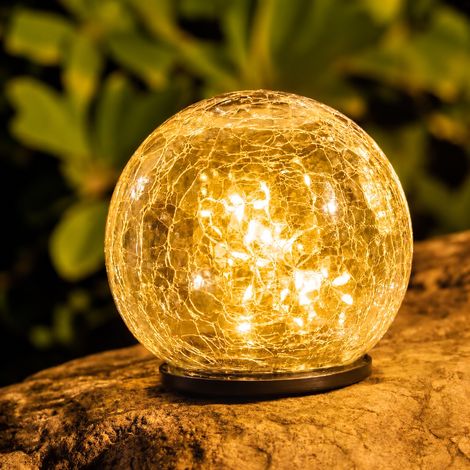 Lampe Solaire Boule Verre Craquelé Jardin 12 cm lumière chaude 30 LED Extérieur 12 × 11 × 1 cm 550 g – Livraison gratuite