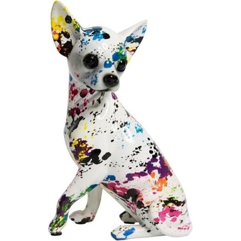 Creative Coloré Graffiti Art Chihuahua Chien Statue de Mode Résine Artisanat Figurine pour Salon Étagère Décor À La Maison Accents (1/4)