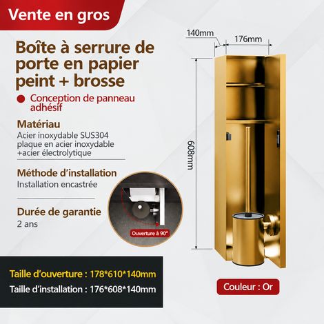 Niche Murale Encastrée WC Acier Inoxydable Porte-papier et brosse WC or titane - ouverture porte à gauche 50 kg – Livraison gratuite