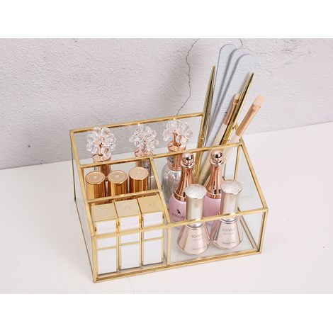 Antike Kosmetikaufbewahrungsbox aus Glas für die Arbeitsplatte, Vitrine/Make-up-Organizer, 18 x 13 x 10 cm