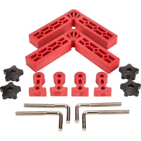 Lot de 2 pinces de fixation carrées 140mm ABS 90° avec échelle, outillage de menuiserie rouge (1/5)
