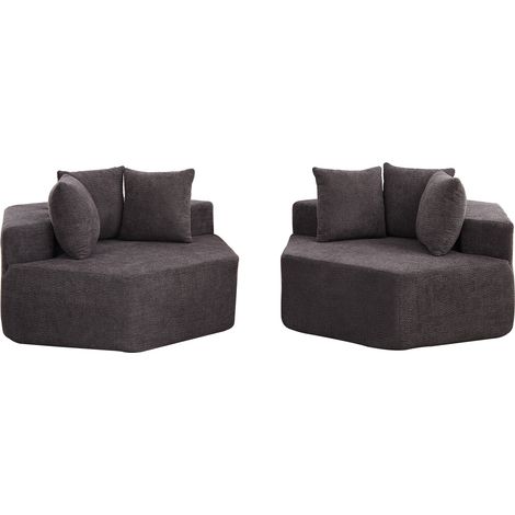 Modularer Hexagon-Loungesessel in Chenille, mit 3 Kissen, Schaum- und Federkern, Grau (1/5)