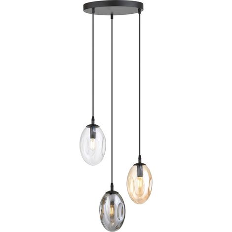 Lampada a Sospensione Astral, Acciaio verniciato a polvere, Vetro, Nero, Oro, Ambra, 40x100x40 cm
