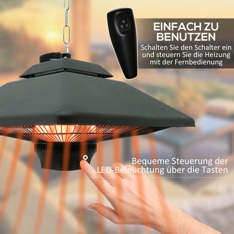 Radiateur infrarouge 2000 W avec télécommande, 2 modes de chauffe, housse de protection, écran LED, chauffage électrique à quartz, chauffage extérieur terrasse, noir (1/4)