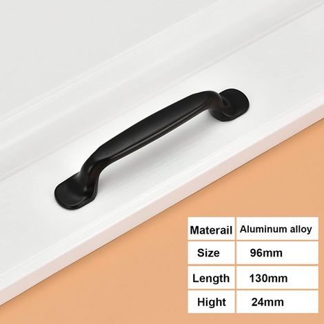 2x Qrity 96mm La porte noire d'armoire de cuisine tire la poignée de tirette de meubles de chambre de tiroir de placard