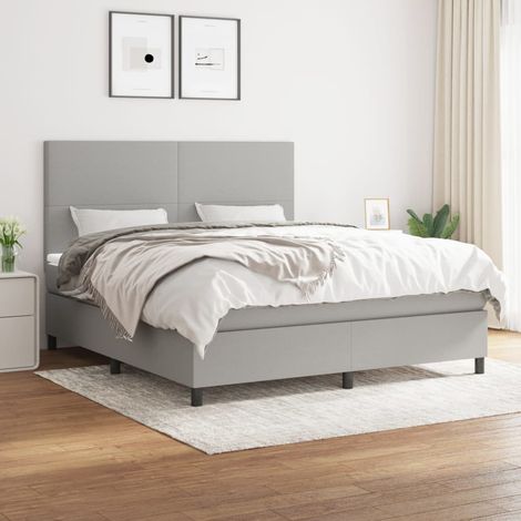 Lit adulte,Lit avec Sommier et Matelas confortable pour Chambre,Ensemble Lit à sommier tapissier Gris clair 180x200cm Tissu -BVN63691 (1/5)