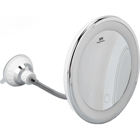 Miroir de maquillage LED grossissement x10, luminosité réglable, trois couleurs d'éclairage, ventouse