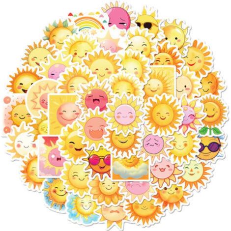 100 Pièces Stickers Aesthetic, Autocollants Soleil, Autocollants en Vinyle Imperméables, Valises Stickers pour Bagages Skateboard Guitare Ordinateur Portable Bouteille d'eau Casque etc (1/4)