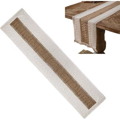 Camino de mesa de macramé - Mantel con borlas - Decoración de mesa para el hogar - Algodón y lino tejido - 30 x 120 cm - Beige (1/5)