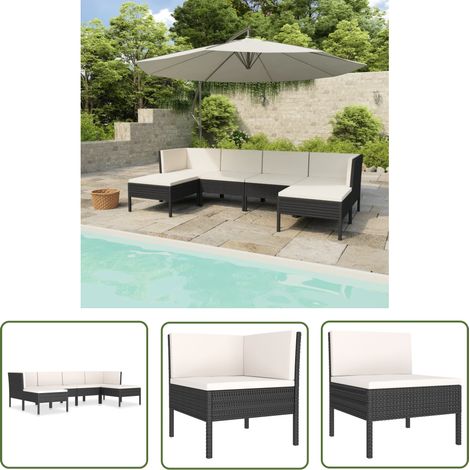 The Living Store 6-tlg. Garten-Lounge-Set mit Auflagen Poly Rattan Schwarz - Gartensofa - Loungesessel - Outdoormöbel - Gartenmöbel-Set - Rattanmöbel (1/5)