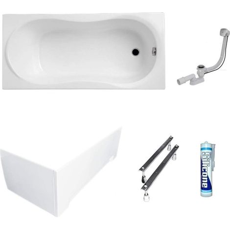 ECOLAM Baignoire rectangle Gracja Polimat 180x80 cm + tablier  pieds + siphon et silicone set complet (1/5)